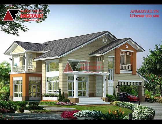 Mẫu thiết kế biệt thự 2 tầng ở quê mái thái đẹp diện tích 140m2 BT5755